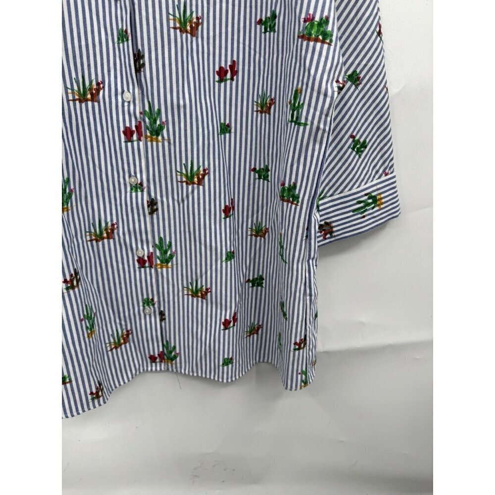 Zara Trafaluc Shirt Women XS Blue Striped Button Front Novelty Cactus Print - Picture 5 of 8